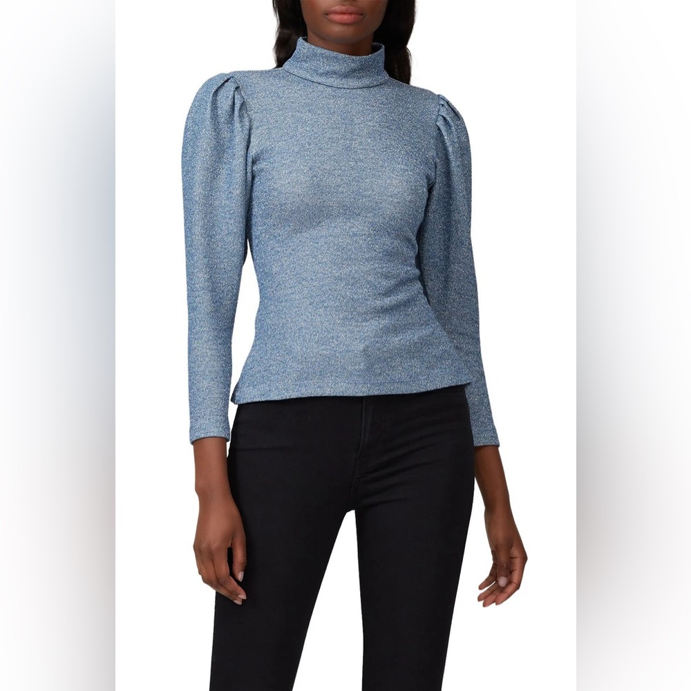 SIZE L Hunter Bell Elegant Blue Turtleneck Blouse